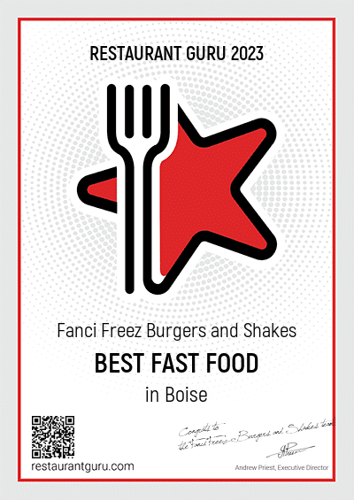 Restaurant Guru award 2023 for Best Fast Food from Fanci Freeze located in Boise and Meridian Idaho.