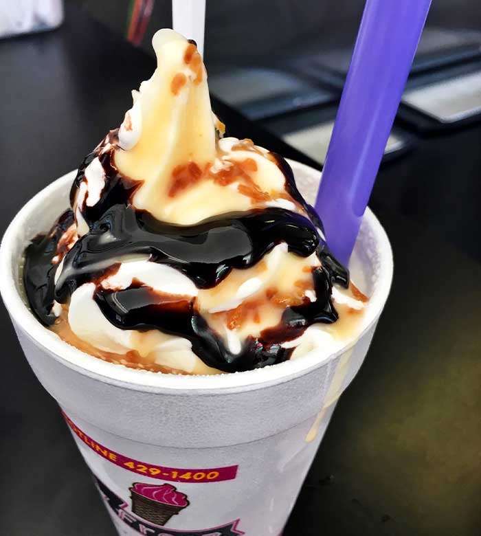 Milkshake with chocolate and caramel syrup from Fanci Freeze in Boise and Meridian Idaho.