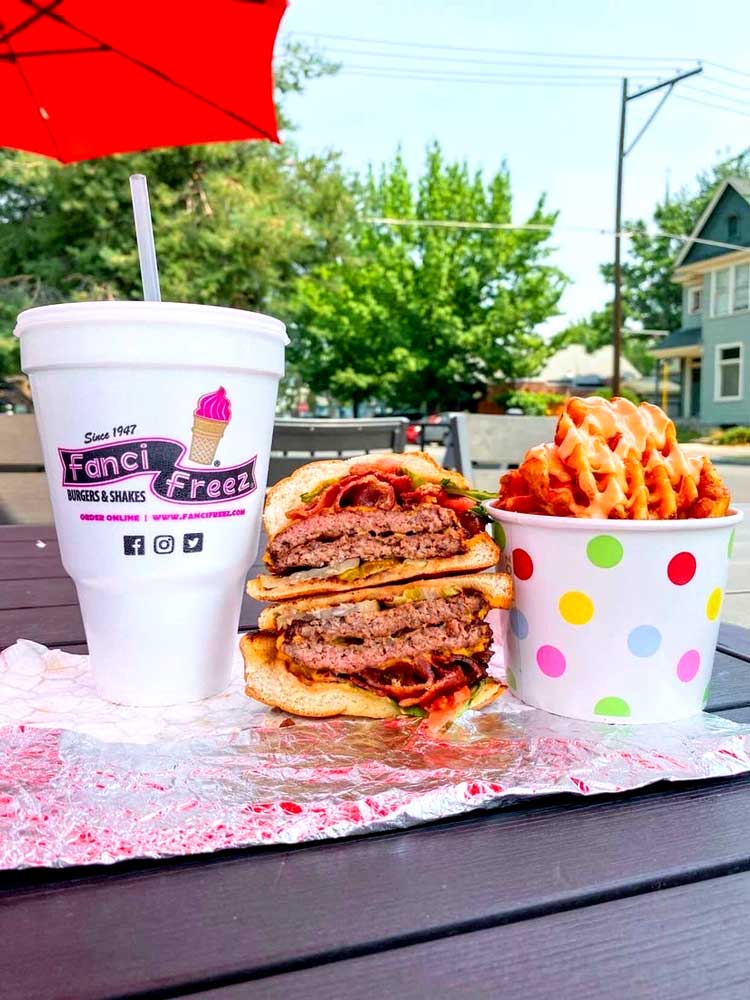 Burger, fries and drink from Fanci Freeze in Meridian Idaho