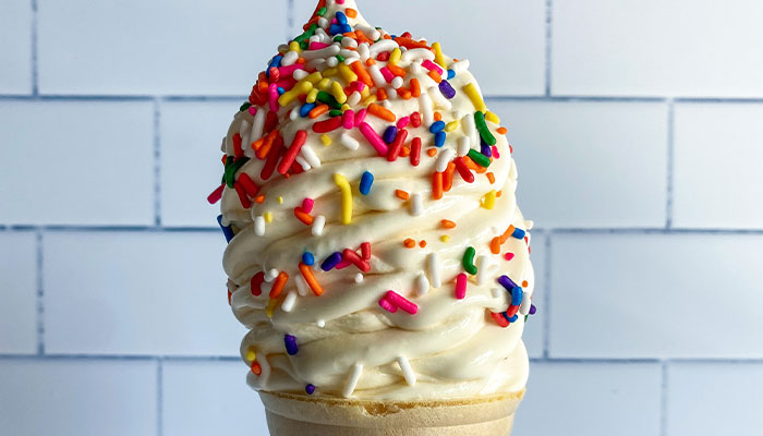 Vanilla softserve dipped in sprinkles at Fanci Freeze in Boise and Meridian Idaho.