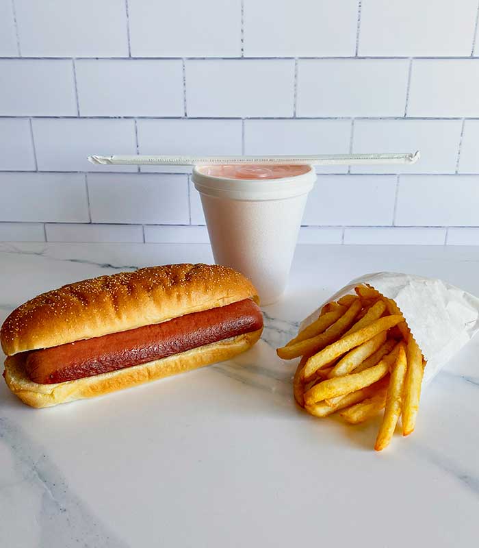 Hot dog with fries and drink for lunch from Fanci Freeze in Boise and Meridian Idaho.