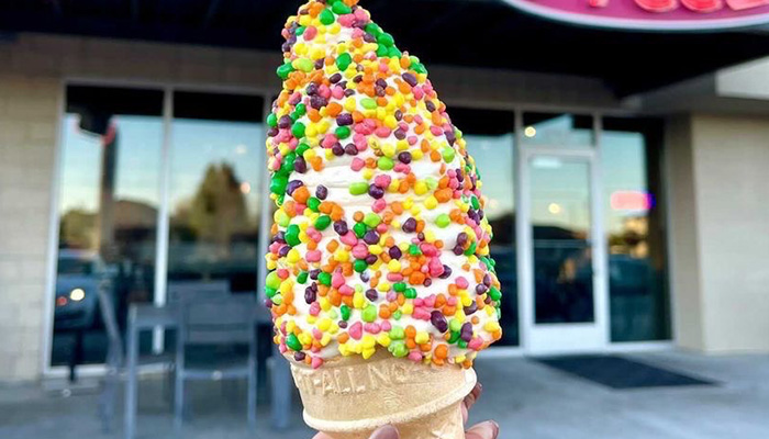 Soft serve ice cream dipped in candy coatings from Fanci Freez in Boise and Meridian Idaho.